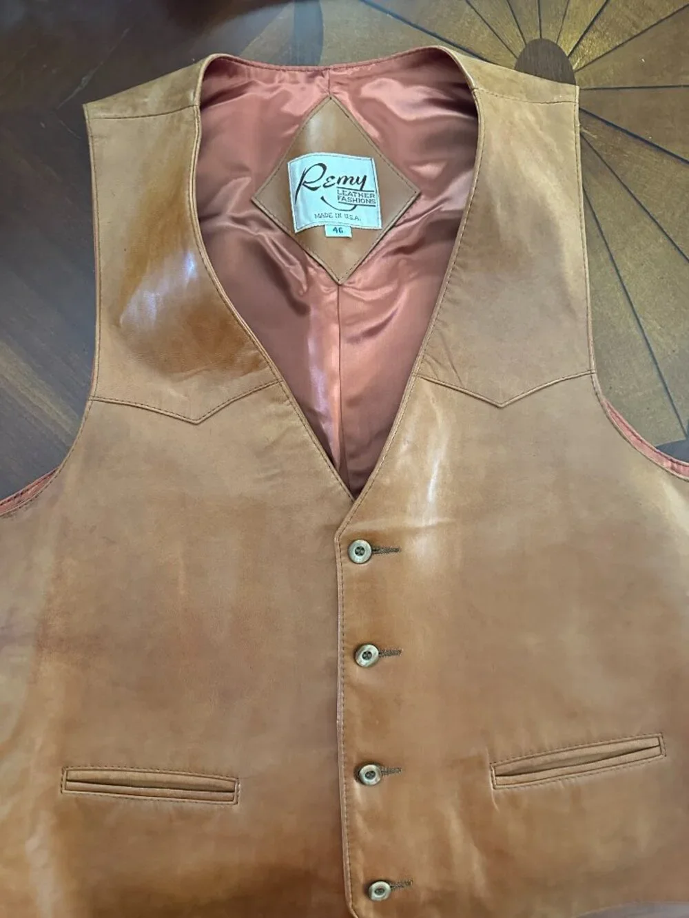 Vtg Remy Leather Fashions Men's Brown soft smooth Vest Size 46 Made in USA